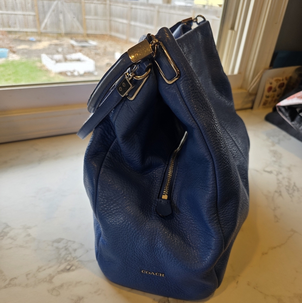 Coach Blue Pebbled Leather Hobo Bag - Picture 3 of 13